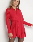 j studio Rochie roșie asimetrică stil cămașă cu elastic în talie Elodina
