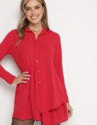 j studio Rochie roșie asimetrică stil cămașă cu elastic în talie Elodina