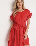 j studio Rochie roșie Decorată cu volane și curea Izulira