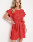 j studio Rochie roșie Decorată cu volane și curea Izulira