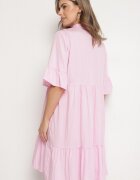 j studio Rochie Roz Evazată cu Viscoză Decorată cu Volane Eviriane