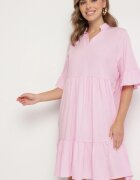 j studio Rochie Roz Evazată cu Viscoză Decorată cu Volane Eviriane