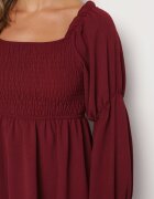 j studio Rochie Rozkloszowana Bordo cu Bust Elastic și Volane la Mâneci Saviella