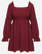 j studio Rochie Rozkloszowana Bordo cu Bust Elastic și Volane la Mâneci Saviella