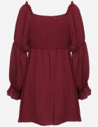 j studio Rochie Rozkloszowana Bordo cu Bust Elastic și Volane la Mâneci Saviella