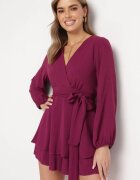 j studio Rochie Salopetă Petrecută Violet Mini cu Volan Bomina