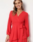 j studio Rochie-salopetă roșie petrecută mini cu volan Bomina