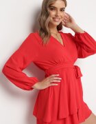 j studio Rochie-salopetă roșie petrecută mini cu volan Bomina