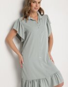 j studio Rochie tip cămașă Verde deschis cu nasturi și volane Tenalena