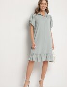 j studio Rochie tip cămașă Verde deschis cu nasturi și volane Tenalena