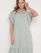 j studio Rochie tip cămașă Verde deschis cu nasturi și volane Tenalena