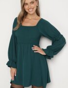 j studio Rochie verde închis evazată cu partea de sus elastică și volane la mâneci Saviella