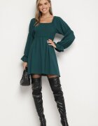 j studio Rochie verde închis evazată cu partea de sus elastică și volane la mâneci Saviella