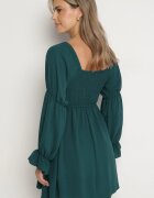 j studio Rochie verde închis evazată cu partea de sus elastică și volane la mâneci Saviella