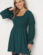 j studio Rochie verde închis evazată cu partea de sus elastică și volane la mâneci Saviella