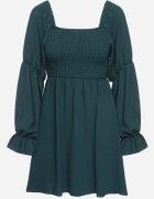 j studio Rochie verde închis evazată cu partea de sus elastică și volane la mâneci Saviella