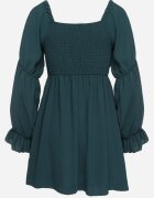 j studio Rochie verde închis evazată cu partea de sus elastică și volane la mâneci Saviella
