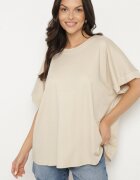 j studio Tricou Bej cu Vâscoză cu croi liliac Tanariona