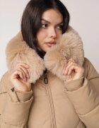 j.style Geacă Bej închis Cu matlasare geometrică Cu glugă și blană Bellinae
