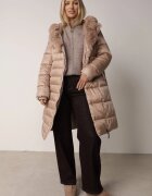 j.style Geacă Bej Matlasată Sub Genunchi cu Blană Decorativă Velveti