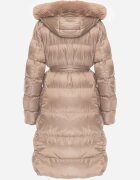 j.style Geacă Bej Matlasată Sub Genunchi cu Blană Decorativă Velveti
