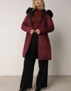 j.style Geacă Bordowa Reversibilă sub Genunchi cu Glugă cu Blană Zephyro