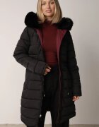 j.style Geacă Bordowa Reversibilă sub Genunchi cu Glugă cu Blană Zephyro