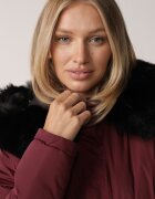 j.style Geacă Bordowa Reversibilă sub Genunchi cu Glugă cu Blană Zephyro