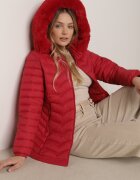 j.style Geacă de tranziție roșie matlasată cu glugă și elastic la laterale Fezika