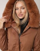 j.style Geacă Maro deschis tip Parka cu glugă și guler detașabil strânsă în talie Semithira