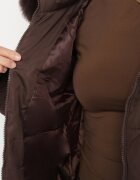 j.style Geacă Maro Matlasată cu Glugă cu Blană în Stil Clasic Mindrie