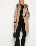 j.style Geacă Matlasată Bej închis cu Glugă cu Blană și Benzi Decorative Lendria