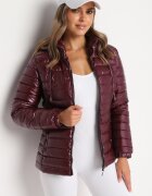 j.style Geacă Matlasată Bordo Finisată cu Glugă Detașabilă și Elastic la Mâneci Mivisea