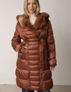 j.style Geacă Matlasată Maro sub Genunchi cu Blană Decorativă Velveti