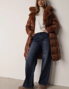 j.style Geacă Matlasată Maro sub Genunchi cu Blană Decorativă Velveti