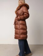j.style Geacă Matlasată Maro sub Genunchi cu Blană Decorativă Velveti