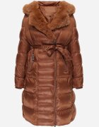 j.style Geacă Matlasată Maro sub Genunchi cu Blană Decorativă Velveti