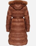 j.style Geacă Matlasată Maro sub Genunchi cu Blană Decorativă Velveti
