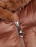 j.style Geacă Matlasată Maro sub Genunchi cu Blană Decorativă Velveti