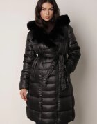 j.style Geacă Matlasată Neagră până la Genunchi cu Blană Decorativă Velveti