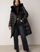 j.style Geacă Matlasată Neagră până la Genunchi cu Blană Decorativă Velveti