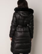 j.style Geacă Matlasată Neagră până la Genunchi cu Blană Decorativă Velveti