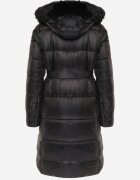 j.style Geacă Matlasată Neagră până la Genunchi cu Blană Decorativă Velveti