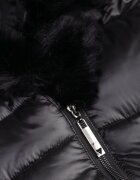 j.style Geacă Matlasată Neagră până la Genunchi cu Blană Decorativă Velveti