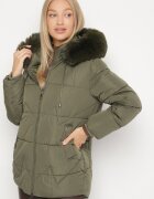 j.style Geacă Matlasată Verde închis cu Glugă cu Blană în Stil Clasic Mindrie