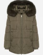 j.style Geacă Matlasată Verde închis cu Glugă cu Blană în Stil Clasic Mindrie