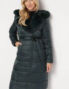 j.style Geacă Matlasată Verde închis sub genunchi cu Blană Decorativă Velveti