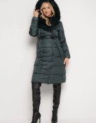 j.style Geacă Matlasată Verde închis sub genunchi cu Blană Decorativă Velveti