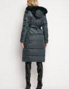 j.style Geacă Matlasată Verde închis sub genunchi cu Blană Decorativă Velveti