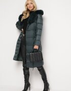j.style Geacă Matlasată Verde închis sub genunchi cu Blană Decorativă Velveti